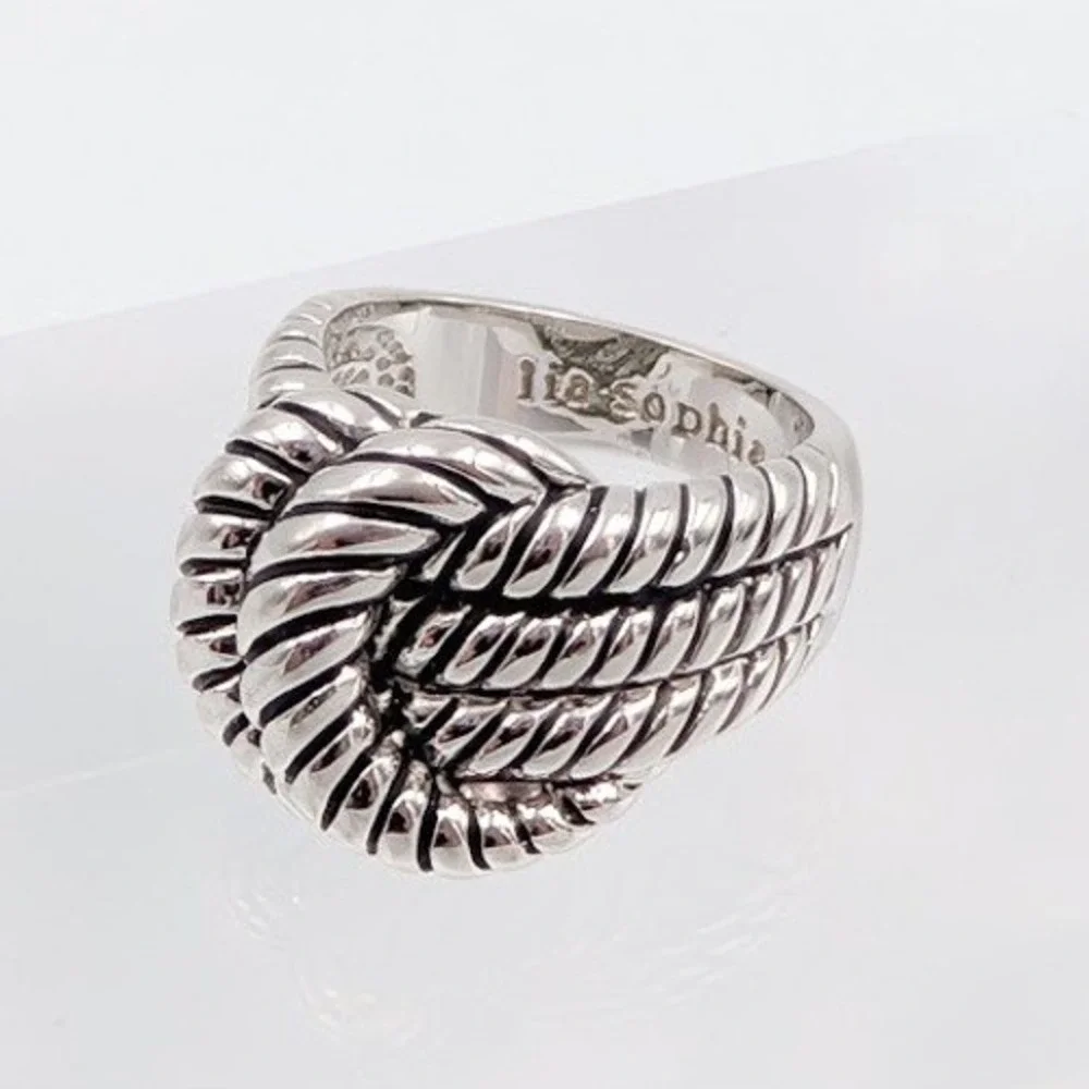 Lia Sophia Love Knot Ring Twist Cable Chunky Silver Tone Statement 8
